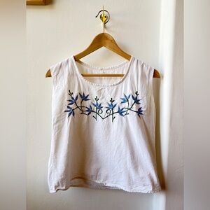 Embroidered Vintage Floral White Tank Top